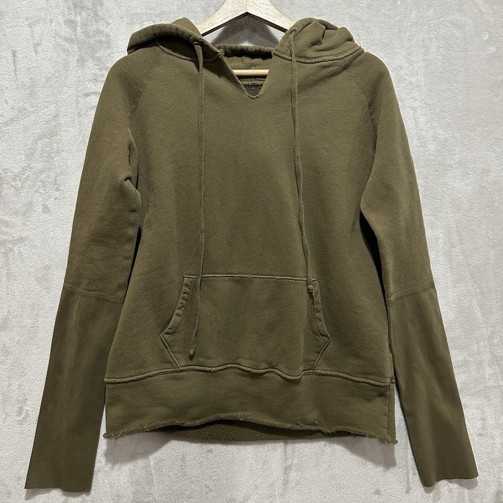 Nili Lotan Janie Distressed Hoodie Pullover Size M Raw Cut Hem Drawstring Pocket